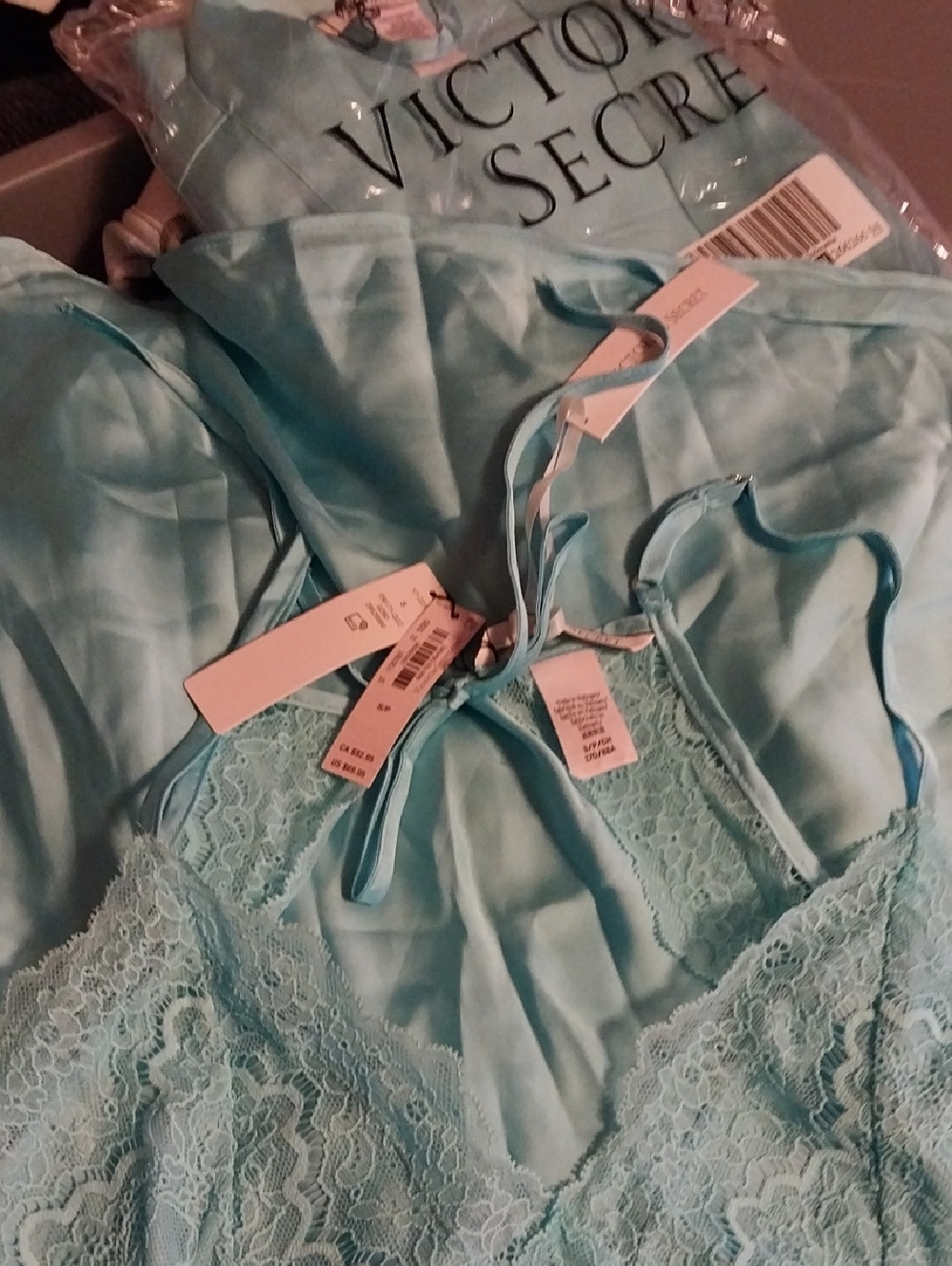 Victoria's Secret Aqua Lace Chemise with Satin Back